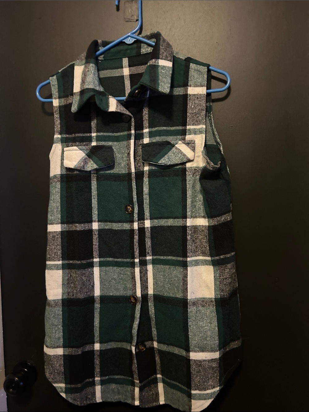 Girls' Green Plaid Sleeveless Button-Front Shirt Vest
